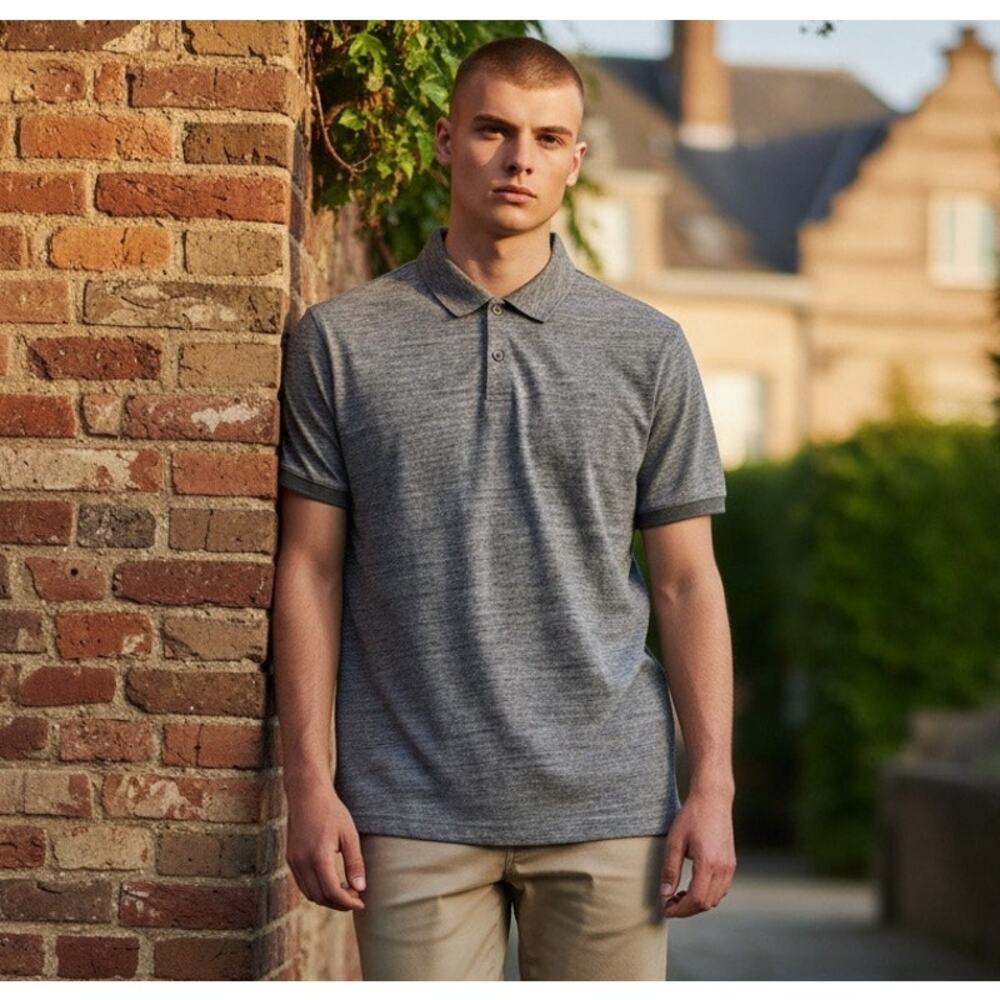 Men's Standard James Perse Polo Shirt Gray Burnout 5‎ XXL Classic Quiet Luxury